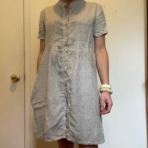 Oatmeal Coloured Babydoll Linen Dress
